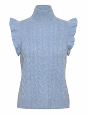 Roll Neck Frill Cable Vest Davida Cashmere Blue