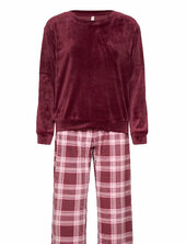 Pj Set Ls Velours Check Hunkemöller Red