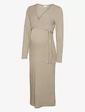 Mlfrederikke Tess Ls Jrs Midi Dress 2f Mamalicious Beige