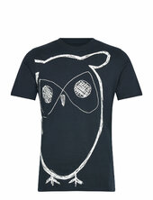 Big Owl Print Tee - Gots/vegan Knowledge Cotton Apparel Navy