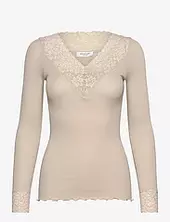 Rwbernadine Organic Ls V-neck Lace Rosemunde Beige