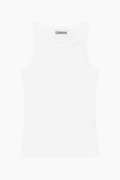Soft Cotton Rib Tank Top T3897 - Bright White - Ganni - Hvid M