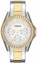 Fossil Dameur Es3204 Riley Sølvfarvet/gul Guldtonet Stål Ø38 Mm