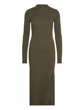 Knitted Dress With Side Slit Mango Khaki