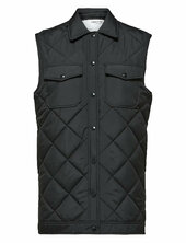 Slftinna Long Quilted Vest Selected Black