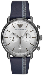 Emporio Armani Herreur Ar11202 Aviator Sølvfarvet/læder Ø43 Mm