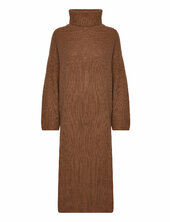 Slfnew Elina Ls Knit Highneck Dress B Selected Brown