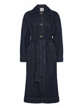 Long Rinse-wash Denim Trench Coat Mango Blue