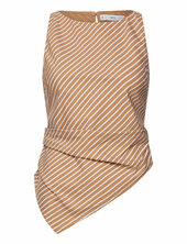Asymmetrical Striped Cotton Top Mango Beige