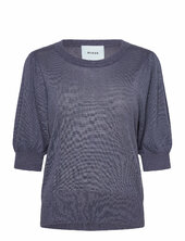 Msliva Puff Sleeve Metallic Knit Pu Minus Navy
