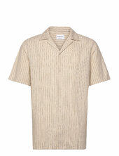 Striped Linen Blend Shirt S/s Lindbergh Beige
