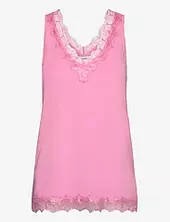 Rwbillie Sl Lace V-neck Top Rosemunde Pink