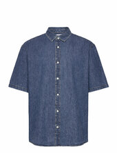 Loose Short Sleeve Denim Shirt Weekday Blue