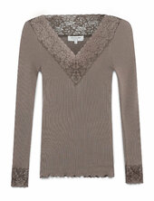 Rwbernadine Organic Ls V-neck Lace Rosemunde Brown