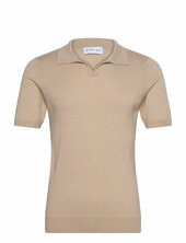 Man Fine Knit Open Collar T-shirt Davida Cashmere Beige