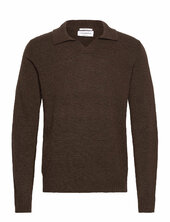 Lambswool L/s V-neck Polo Lindbergh Brown