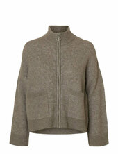 Slfsia Ras Ls Knit Zipper Cardigan Noos Selected Beige