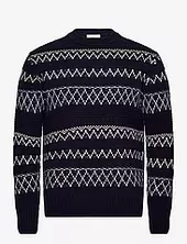 Knitted Pattern Crew Neck - Rws Knowledge Cotton Apparel Navy