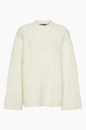 Knit Cable Crewneck - Egret - Rotate - Creme M