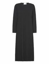 Slfsilla Ls O-neck Plisse Midi Dress Selected Black