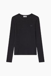 Soft Cotton Rib Long Sleeve T-shirt T4313 - Black - Ganni - Sort L