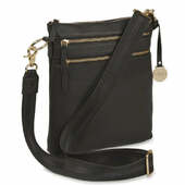 Style Ophelia I Sort. Superflot Skulder - Og Crossovertaske Med Smukke Lynlåse, Ringe & Karabiner I Guld, Cool Guitarrem I Nylon