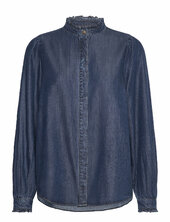 Shirt From Freequent In A Soft Lyocell Material With A Denim Look. The Shirt Has Free/quent Navy