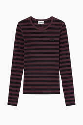 Soft Cotton Stripe Rib Longsleeve A1050066 - Chocolate Plum - Ganni - Stribet Xs