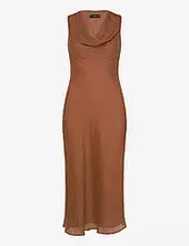 Draped-neck Lyocell Dress Mango Brown
