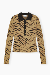 Fine Merino Jacquard Polo K2600 - Multicolour - Ganni - Stribet S