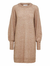Slflulu Ls Knit Dress O-neck B Noos Selected Beige
