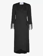 Msjassie Solid Fringe Sleeve Dress Minus Black