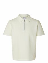 Slhsander Seersucker Zip Ss Polo Selected White