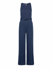 Flowy Denim Jumpsuit With Belt Mango Navy