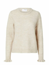 Slflulu Ls Knit Frill Cuff O-neck Noos Selected Cream