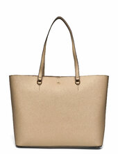 Crosshatch Leather Large Karly Tote Lauren Ralph Lauren Beige