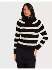 Only Onlleise Freya Ls Zip High Neck Knt Striktrøjer Black W. Birch