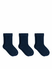 Rib Knit Socks, 3 Pairs - Blue