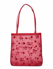 Flower-embroidered Mesh Bag Mango Red
