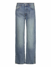 Medium-rise Straight Jeans With Slits Mango Blue
